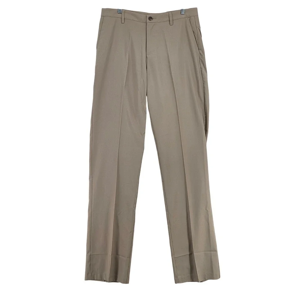 Adidas NEW Men 34 x 38 Tall Chino Pants Khaki Climalite Flat Front Performance‎